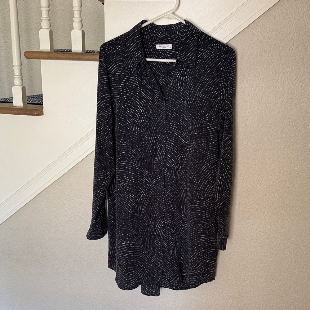 Equipment Black and White Long Sleeve Dress